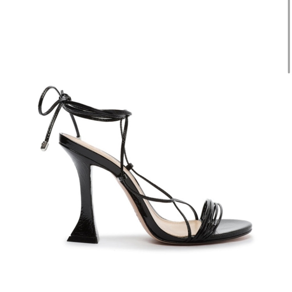 Schutz Arceli Black Strappy Lace Up Open Toe Flared Heel Tie Up Sandals